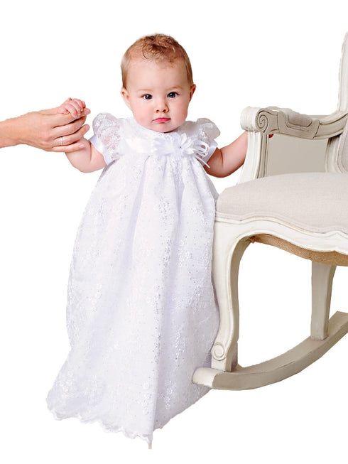Baby Girls White Jada Christening Gown Newborn-24M - SophiasStyle.com